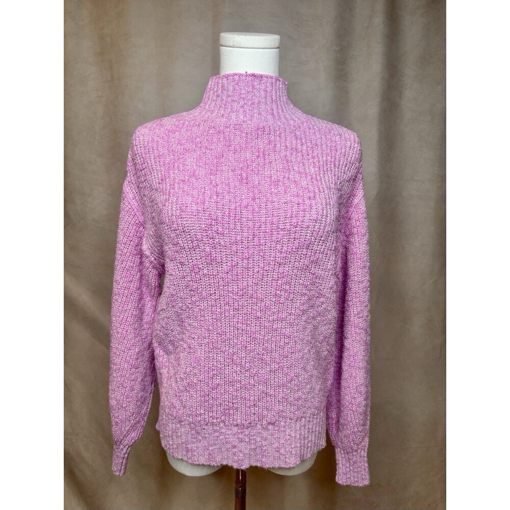 Aerie Pink Mock Neck Cotton Sweater XS Chunky Knit Pullover